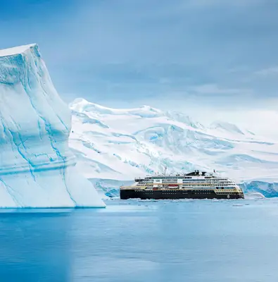 MS Roald Amundsen among icebergs, Fournier Bay
