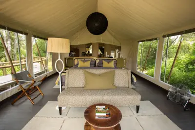 Tent interior with daybed
