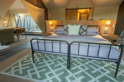Luxury tent — king bed & patterned rug
