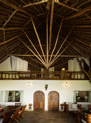 Villa entrance hall under the makuti roof