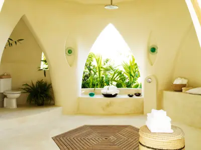 Sculpted bathroom with garden window