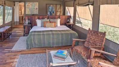 Guest tent — king bed & reading chair