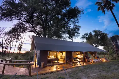 Luxury tent on its deck above the floodplain