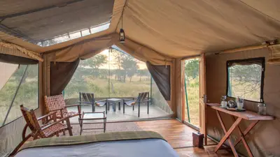 Tent interior looking out to the plains