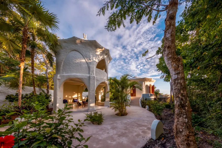 Beach villa gardens at sunset