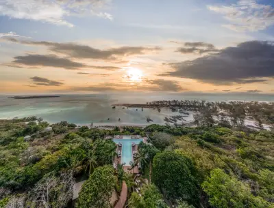Aerial of the main pool at sunset