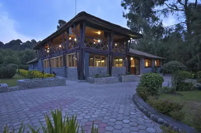 Main lodge at blue hour
