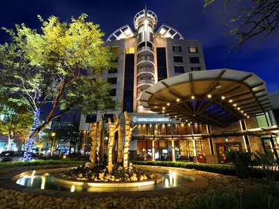 Hotel entrance at night
