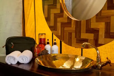 Brass basin in the tent bathroom