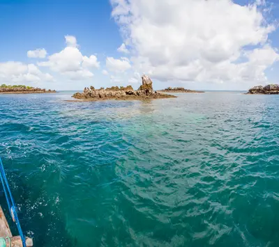 Sandbank and rock islet in the marine park