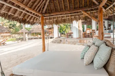Shaded daybed by the beach