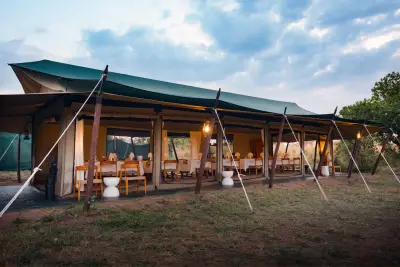 Mess tent opening onto the plains