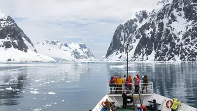 Bow view through an Antarctic channel
