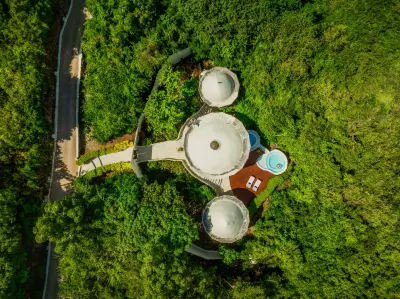 Top-down view of a domed pavilion