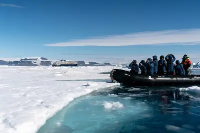 Zodiac landing in Weddell Sea ice