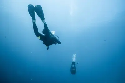 Divers descending into the blue