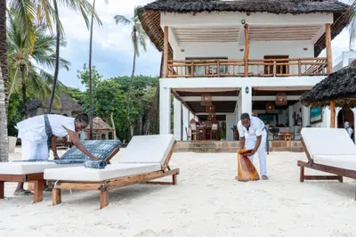Morning beach set-up in front of the resort