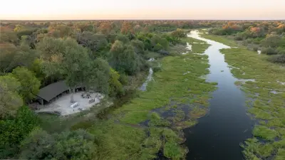 Aerial — camp on the Khwai River