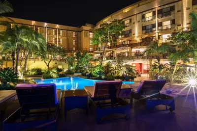 Pool terrace in the evening