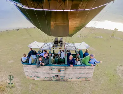 Hot-air balloon basket above the plains