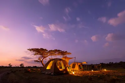 Wild camp under a twilight sky