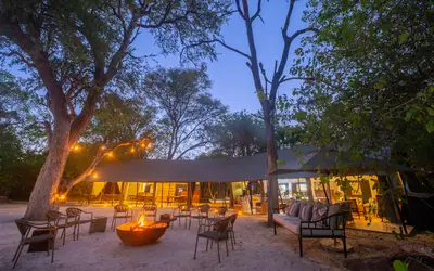 Main area & fire pit at dusk