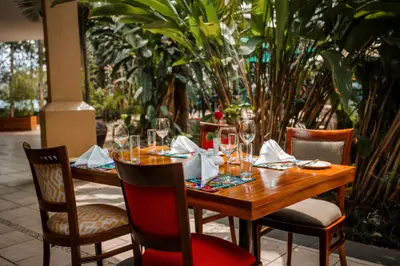 Dinner table among the greenery