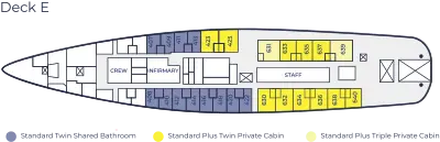 Deck plan — Deck E (Standard Plus cabins incl. double-bed cabin 640)
