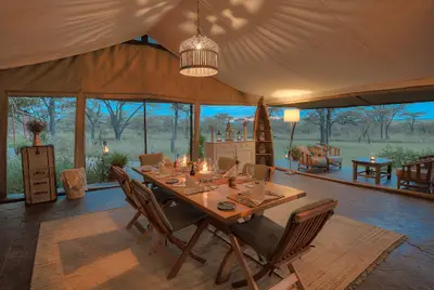Communal dining in the main tent