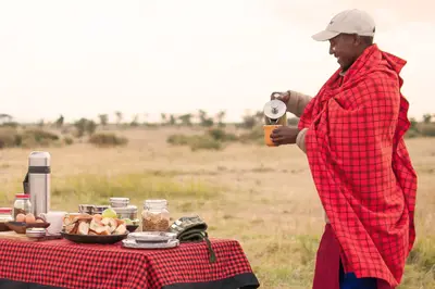 Bush breakfast served by a Maasai host